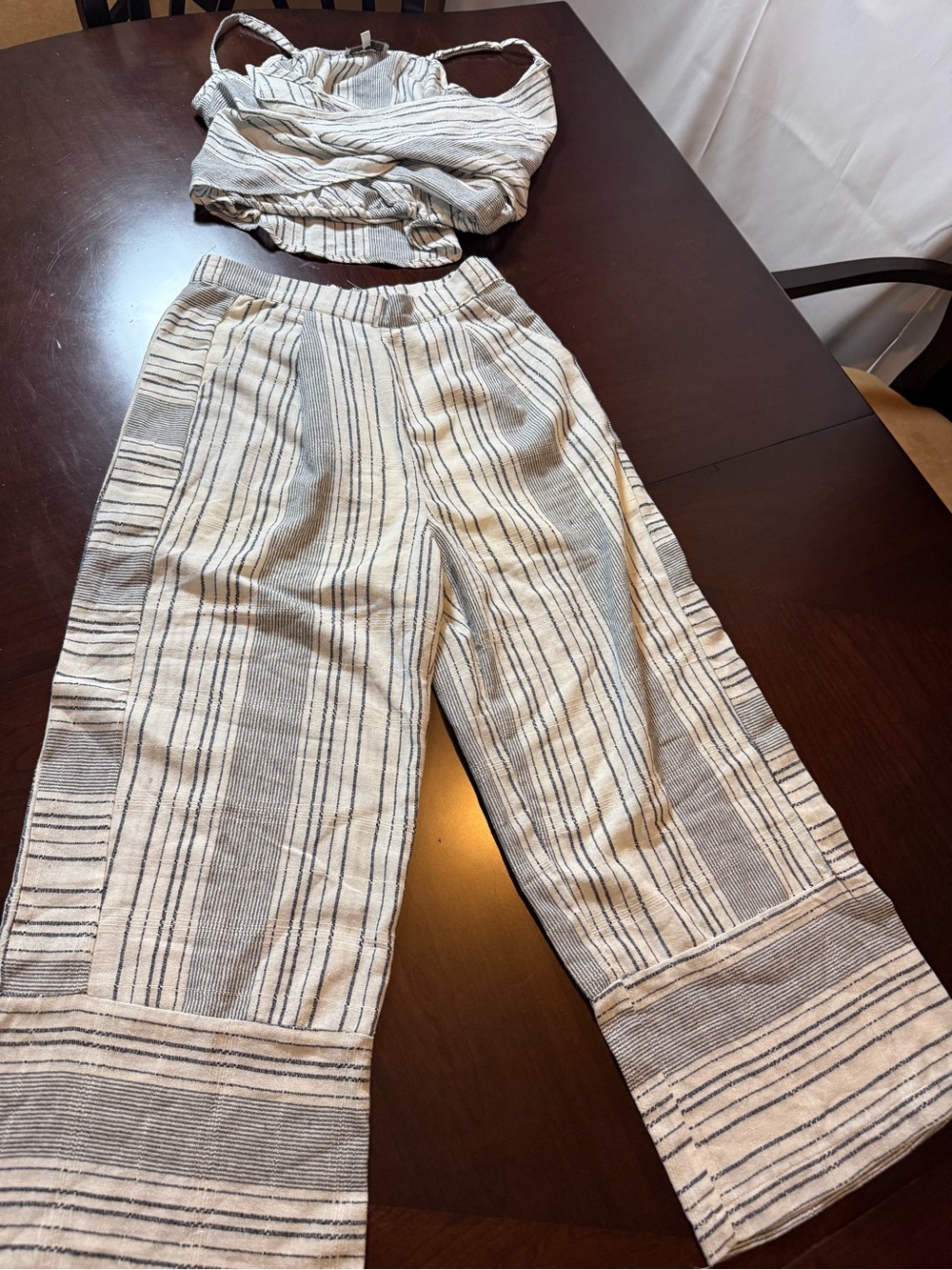 Hayden Striped Wide-Leg Pants in Cream and Black